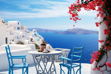 Beautiful view over the Aegean sea from a white village on a Grrek island