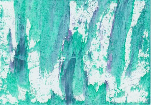 Encaustic painting with abstract pattern in green and blue, painted with paint iron and wax