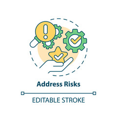 Address risks multi color concept icon. Risk management. Be proactive. Sales strategy. Closing deal. Selling technique. Round shape line illustration. Abstract idea. Graphic design. Easy to use