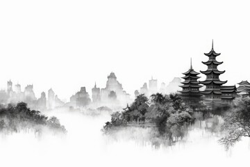 Fototapeta premium 水墨画風景,Generative AI AI画像