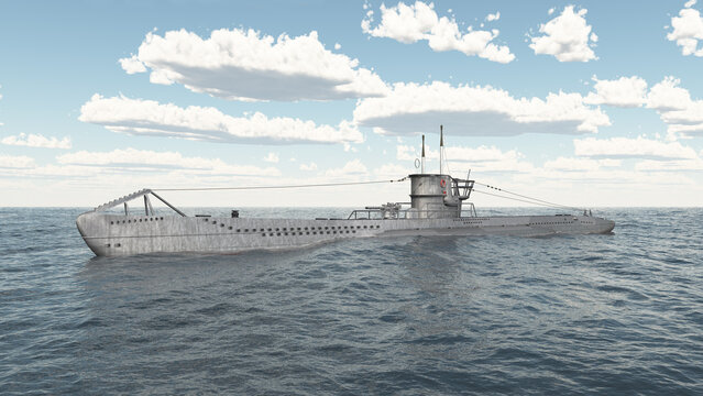 Deutsches Unterseeboot aus dem zweiten Weltkrieg im offenen Meer