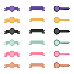 A collection of labels of different colors and shapes.