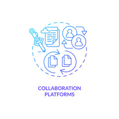 Blue gradient collaboration platforms thin line icon concept, isolated vector, illustration representing knowledge management.