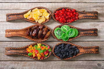 Group of dried and candied fruit in bowl