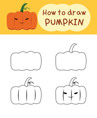 How to draw pumpkin cartoon step by step for kids, education, coloring, book