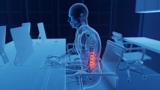 Animation of a man's lower back while working at the office