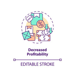 2D editable decreased profitability thin line icon concept, isolated vector, multicolor illustration representing overproduction.
