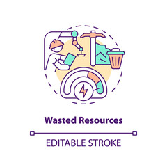 2D editable wasted resources thin line icon concept, isolated vector, multicolor illustration representing overproduction.