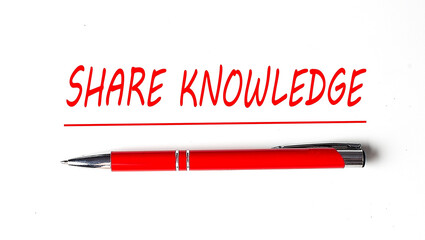 Text SHARE KNOWLEDGE with ped pen on the white background