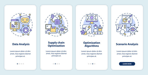 2D linear icons representing overproduction mobile app screen set. 4 steps graphic instructions, UI, UX, GUI template.