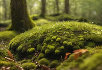 Nature landscape, closeup on moss in forest
