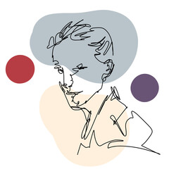 hand drawn one line art illustration male face continuous line drawing