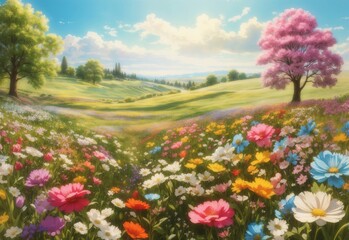 Obraz premium Illustration of a flower meadow in spring