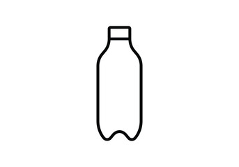 Plastic bottle icon set. Linear emblem of ribbed PET recycling packaging. Black simple illustration of tall container for water, liquid, oil.