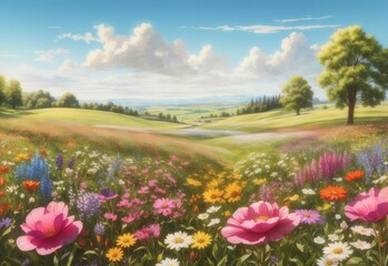 Obraz na płótnie Canvas Illustration of a flower meadow in spring