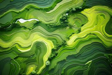The aerial view of rice field pattern top view