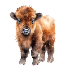 bison in watercolor style illustration, generative AI
