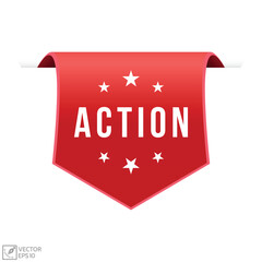 Action red vector banner illustration isolated on white background