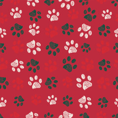 Christmas paw prints seamless fabric design pattern - 630285118