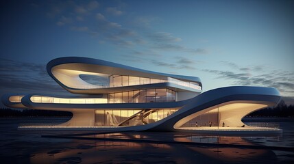 Modern architectural structure at night, ai generated