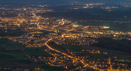 aerial view of the city at night