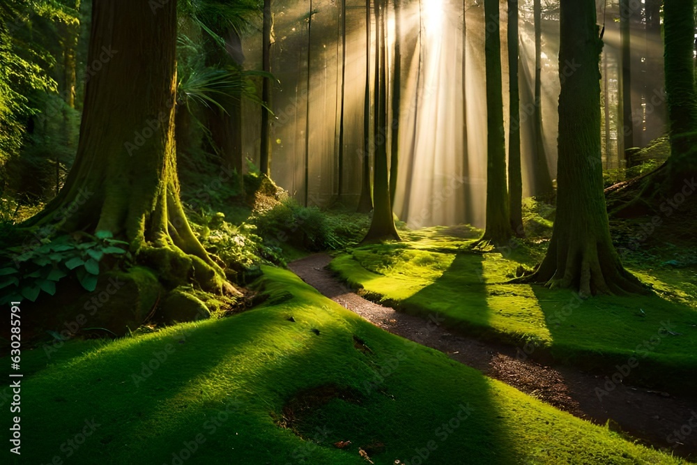 Canvas Prints sun rays in forest