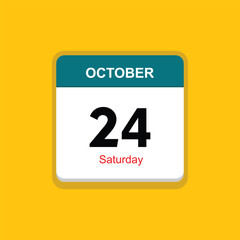 saturday 24 october icon with yellow background, calender icon