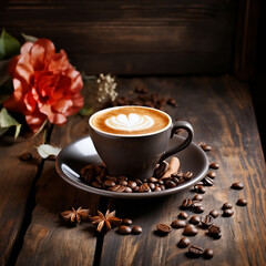 cup of coffee and rose