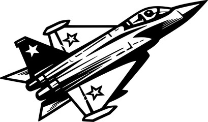 Fighter Jet | Black and White Vector illustration