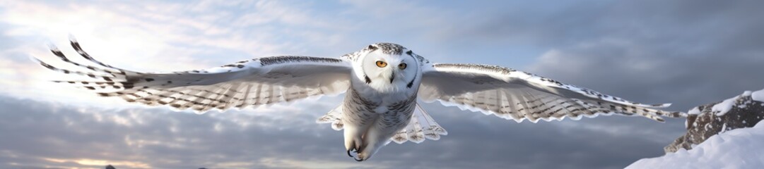 owl on a winter snow background.  - obrazy, fototapety, plakaty