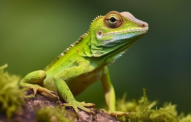 Obraz premium Bronchocela cristatella, also known as the green crested lizard. 