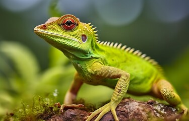 Naklejka premium Bronchocela cristatella, also known as the green crested lizard.
