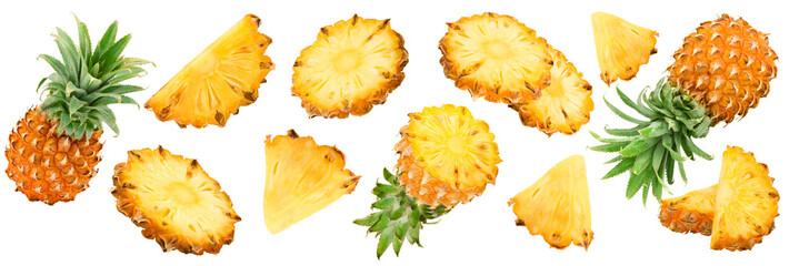 sliced pineapple isolated on white background. exotic fruit. clipping path