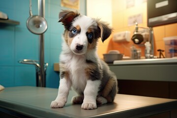 Fototapeta na wymiar puppy in modern vet clinic, ai generated