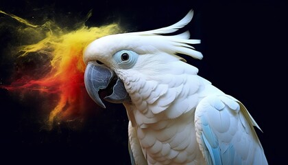 Digital photo manipulation of a white parrot. 