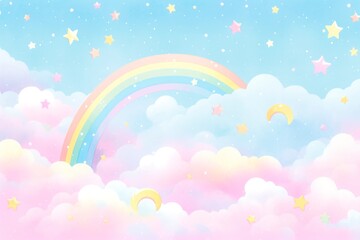 Fantasy sky rainbow. Fairy skies rainbows colors, magic landscape and dream sky. 