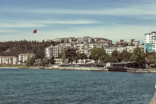View of Canakkale, a small town along the Dardanelles Strait, Sea of Marmara, Turkey.