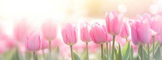 Beautiful pink Tulip on a blurred spring sunny background. 