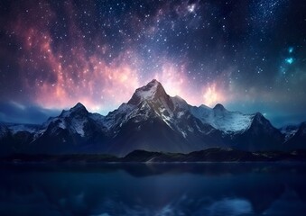The milky rising in the night sky over the mountains, landscapes,