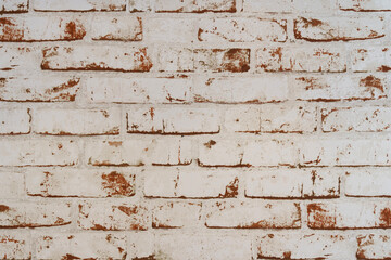 Whitewashed red brick wall. Texture of a brick wall