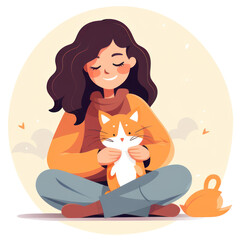 A girl take care of her cat.