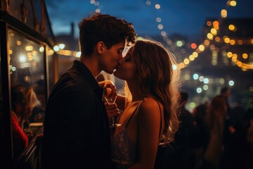 Romantic couple kissing