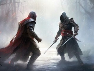 Assassins battle. Digital art.