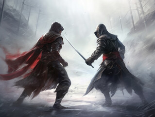 Assassins battle. Digital art.