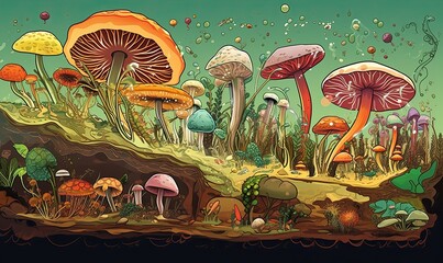 mushrooms and flowers