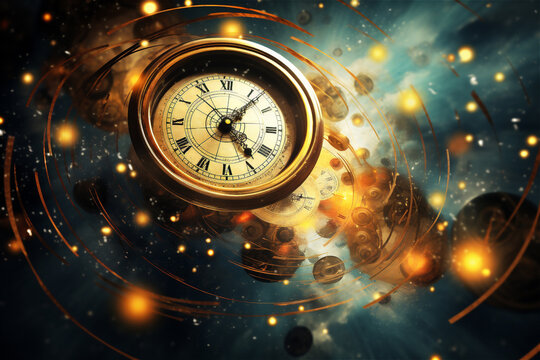 astrology night sky. abstract image of clock in space.