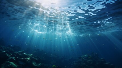 Underwater view of sunny serene sea
