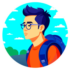 Icons with faces of male character. Young man hair color, portrait for social media and web design, isolated art flat. Personalizing profiles. Asian, indian, caucasian man isolated vector illustration