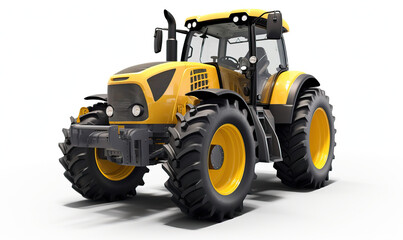 Yellow tractor on a white background