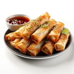 delicious spring rolls isolated white background, Generative AI